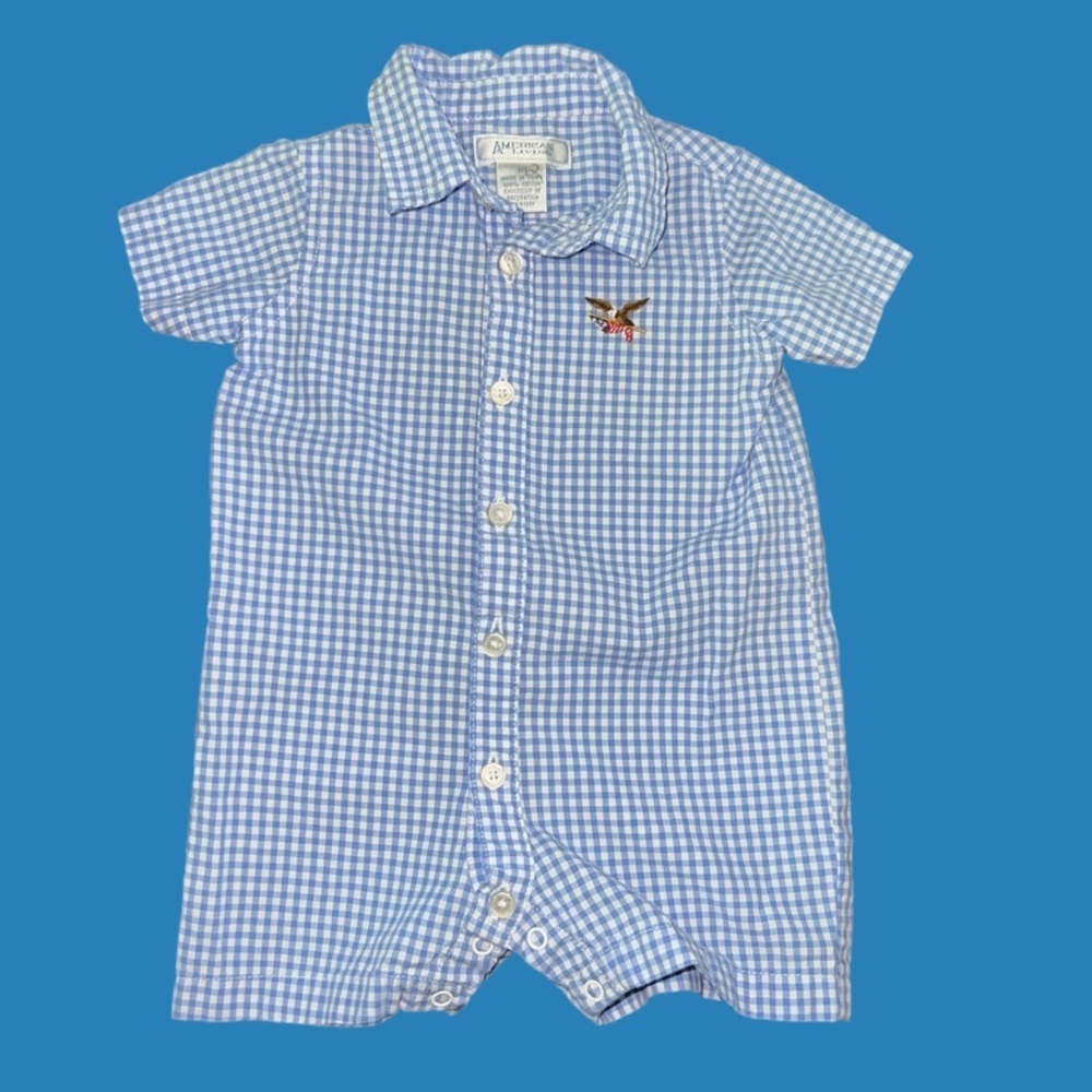 BABY boy one piece gingham summer outfit